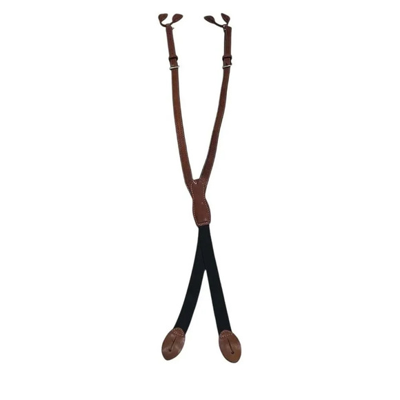 No Brand Other - Men's Brown Leather Basketweave Embossed Button Suspenders